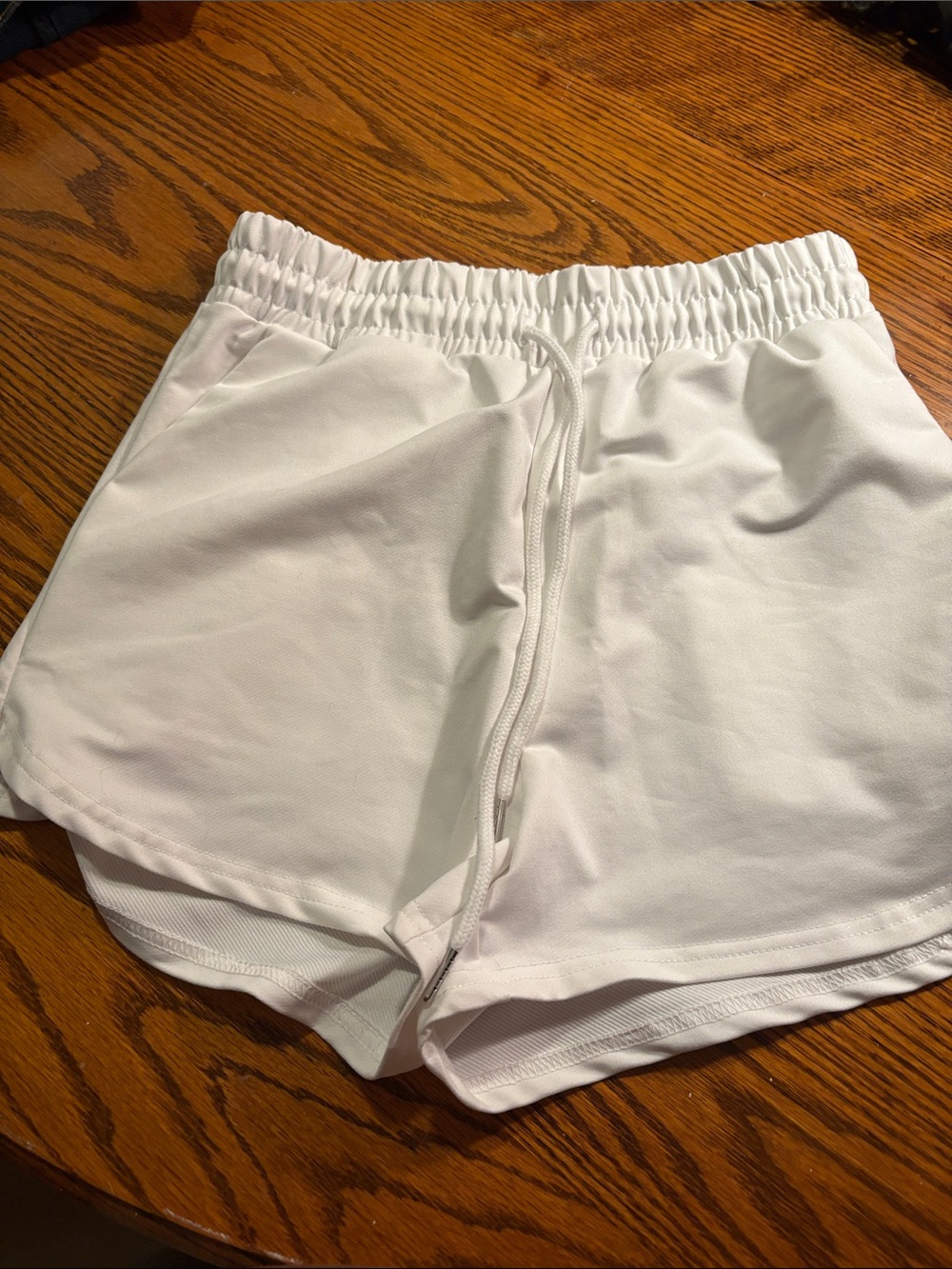 Women’s White Athletic Shorts with Drawstring, pockets, never worn